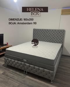 Sivi tapacirani krevet HELENA BOX sa box sandukom, dimenzije 160x200 — Nameštaj Miansa