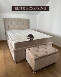 Bež Elite Boxspring krevet sa taburom u istom dezenu — Nameštaj Miansa